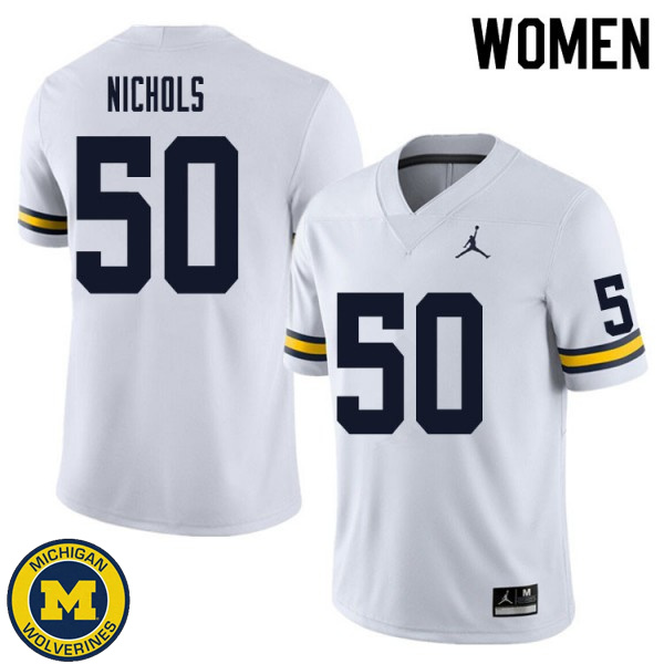 Women Michigan Wolverines #50 Jerome Nichols White Alumni Jersey